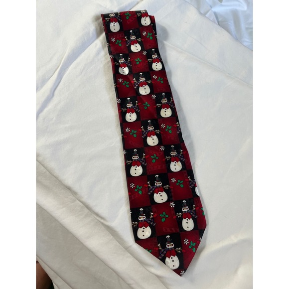 Hallmark Other - Hallmark Yule Tie Greetings Necktie Mens OS Red Black Excellent Silk Snowman
